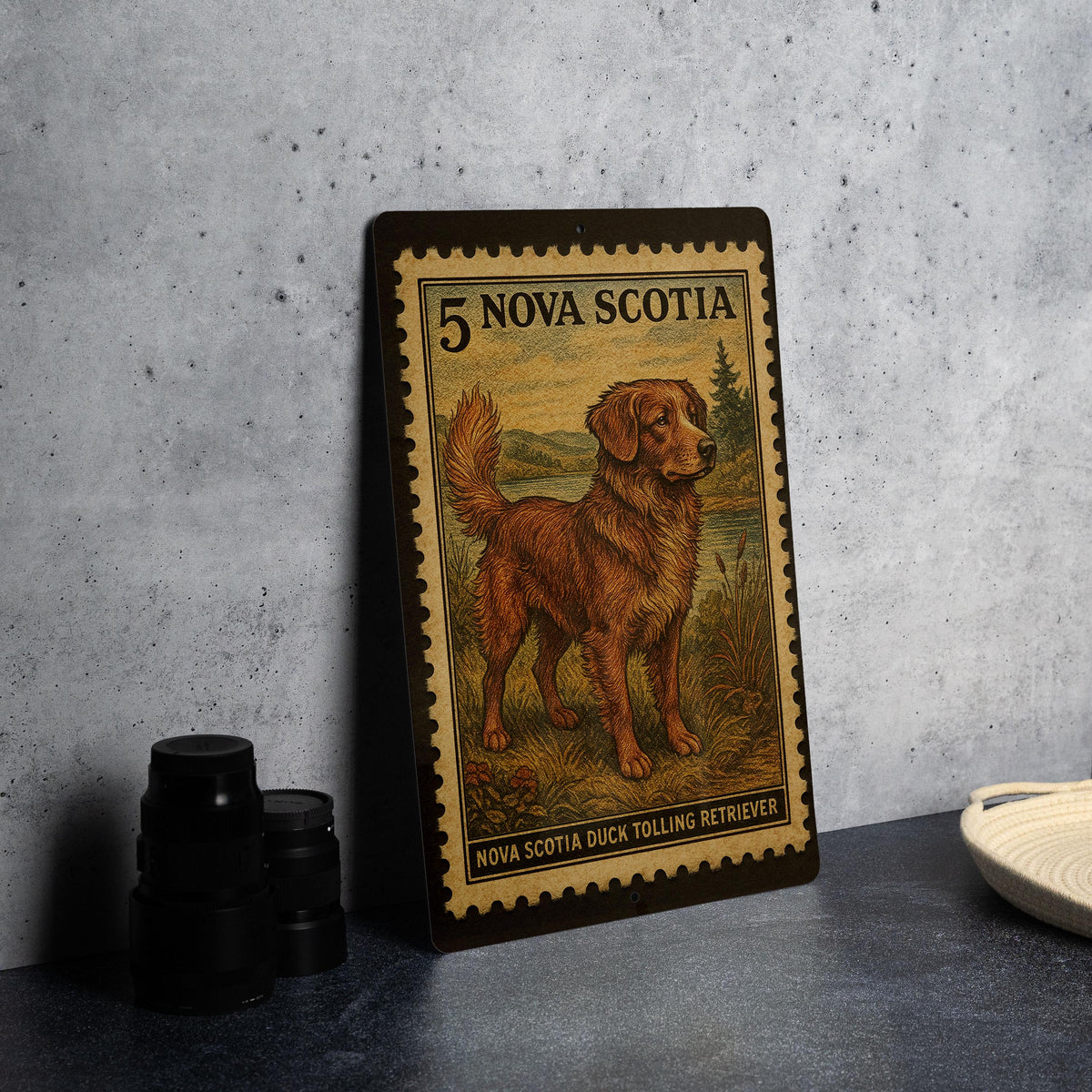 Nova Scotia Duck Tolling Retriever Vintage Stamp Style Metal Sign, Toller Dog Decor, Canadian Sporting Dog Gift — photo 4