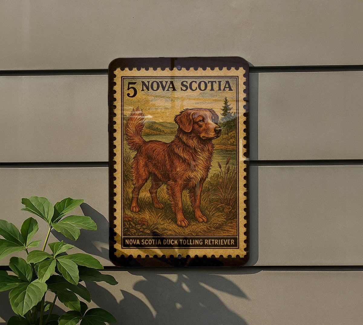 Nova Scotia Duck Tolling Retriever Vintage Stamp Style Metal Sign, Toller Dog Decor, Canadian Sporting Dog Gift — photo 5