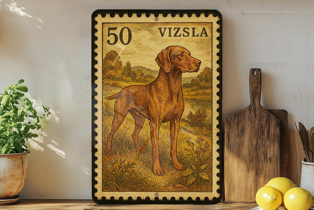 Vizsla Dog Vintage Stamp Style Metal Sign, Hungarian Vizsla Wall Decor, Hunting Dog Gift, Rustic Home Bar Garage Sign — photo 2
