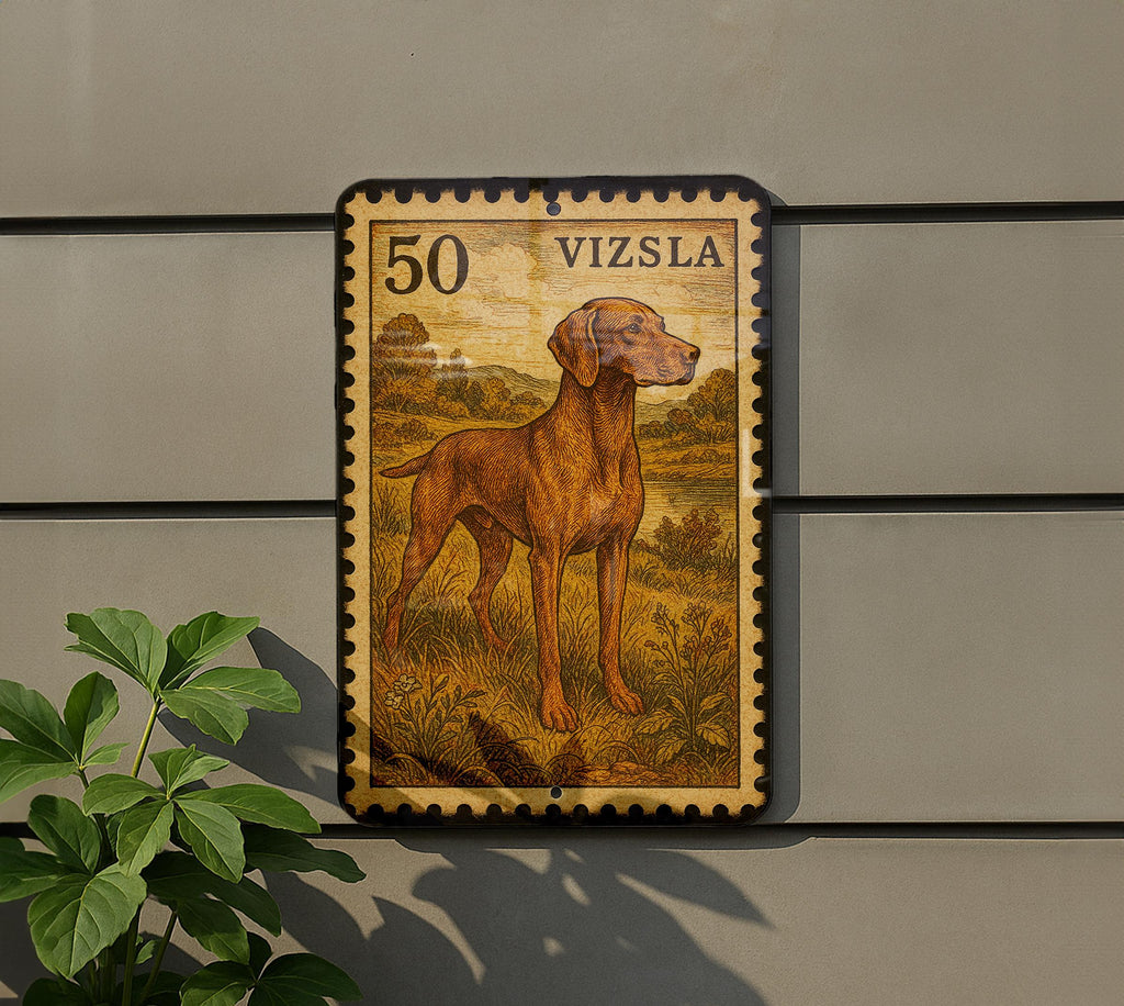 Vizsla Dog Vintage Stamp Style Metal Sign, Hungarian Vizsla Wall Decor, Hunting Dog Gift, Rustic Home Bar Garage Sign — photo 5