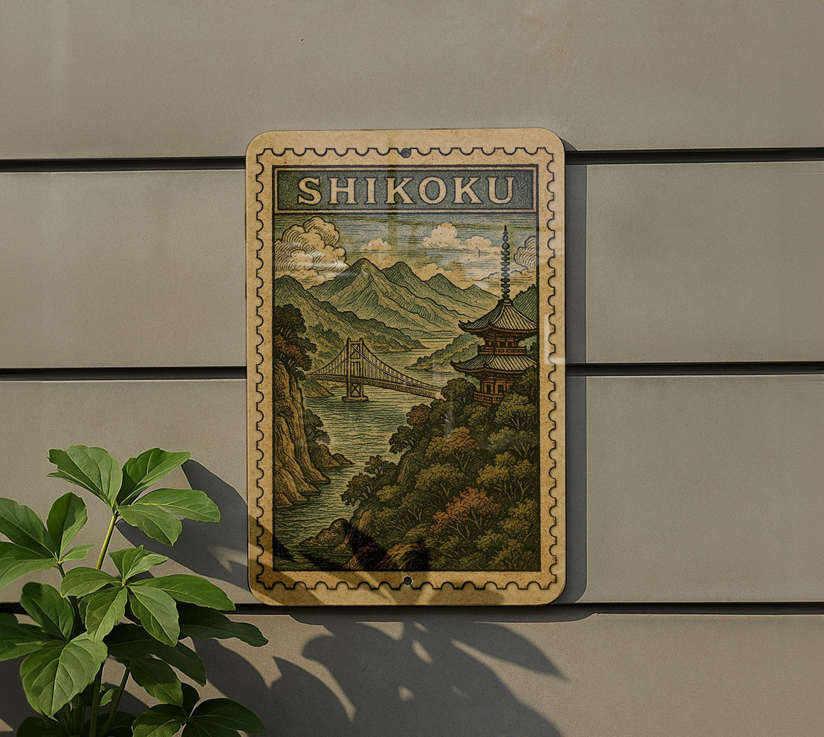 Shikoku Japan Vintage Stamp Style Metal Sign, Shikoku Island Travel Souvenir Decor, Japanese Map Landmark Wall Plaque — photo 5