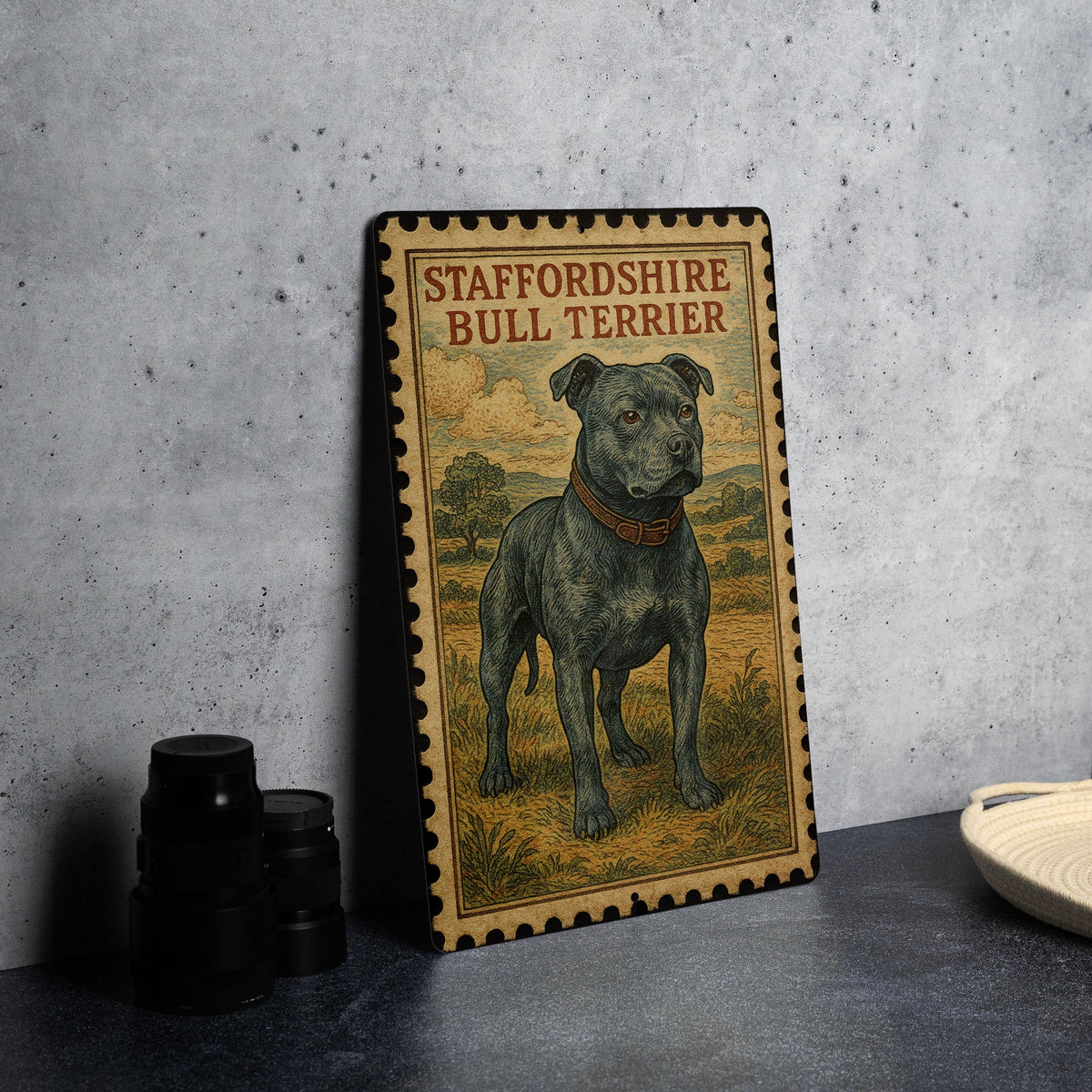 Vintage Stamp Style Staffordshire Bull Terrier Metal Sign, Staffy Dog Breed Decor Plaque, Terrier Lover Gift, Pet Wall Sign — photo 4