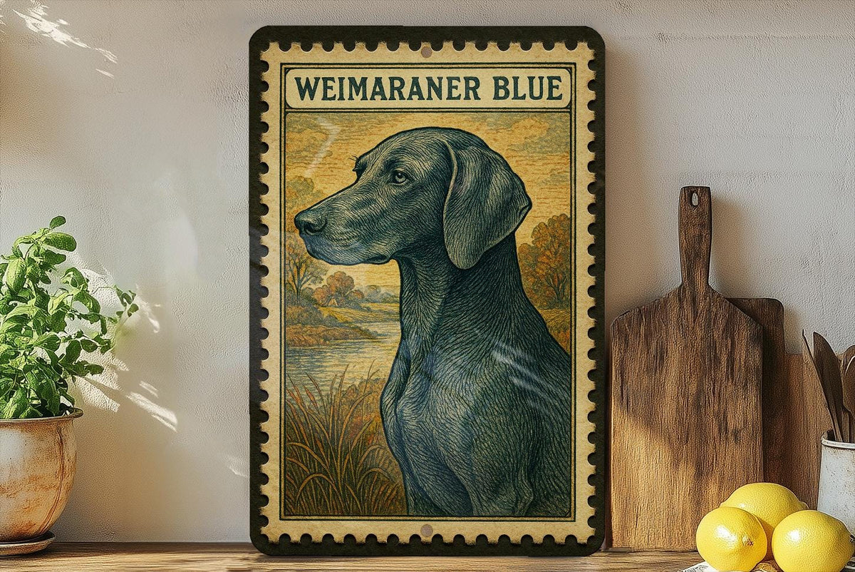 Weimaraner Dog Vintage Stamp Style Metal Sign, Weimaraner Breed Decor, Dog Lover Gift, Pet Memorial Plaque, Kennel Sign — photo 1