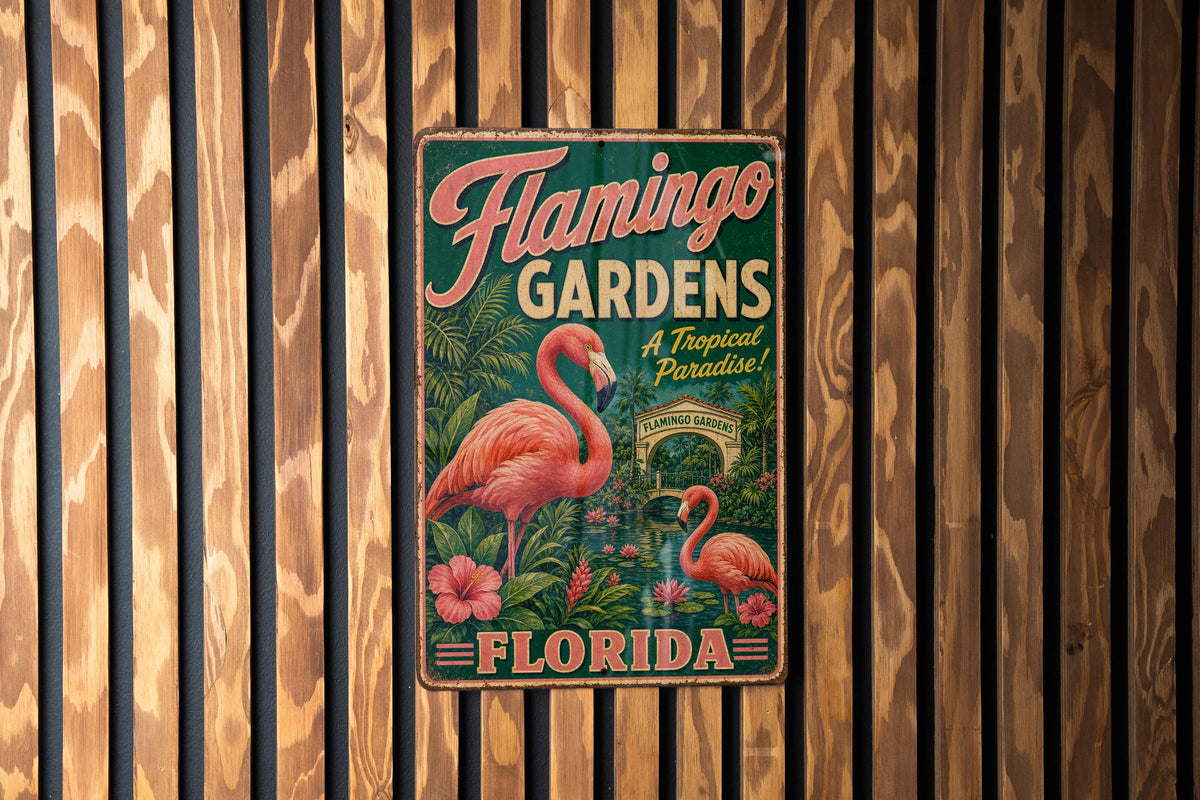Flamingo Gardens Florida Vintage Style Metal Sign, Botanical Garden Souvenir Plaque, Florida Travel Decor, Flamingo Gardens Sign — photo 2