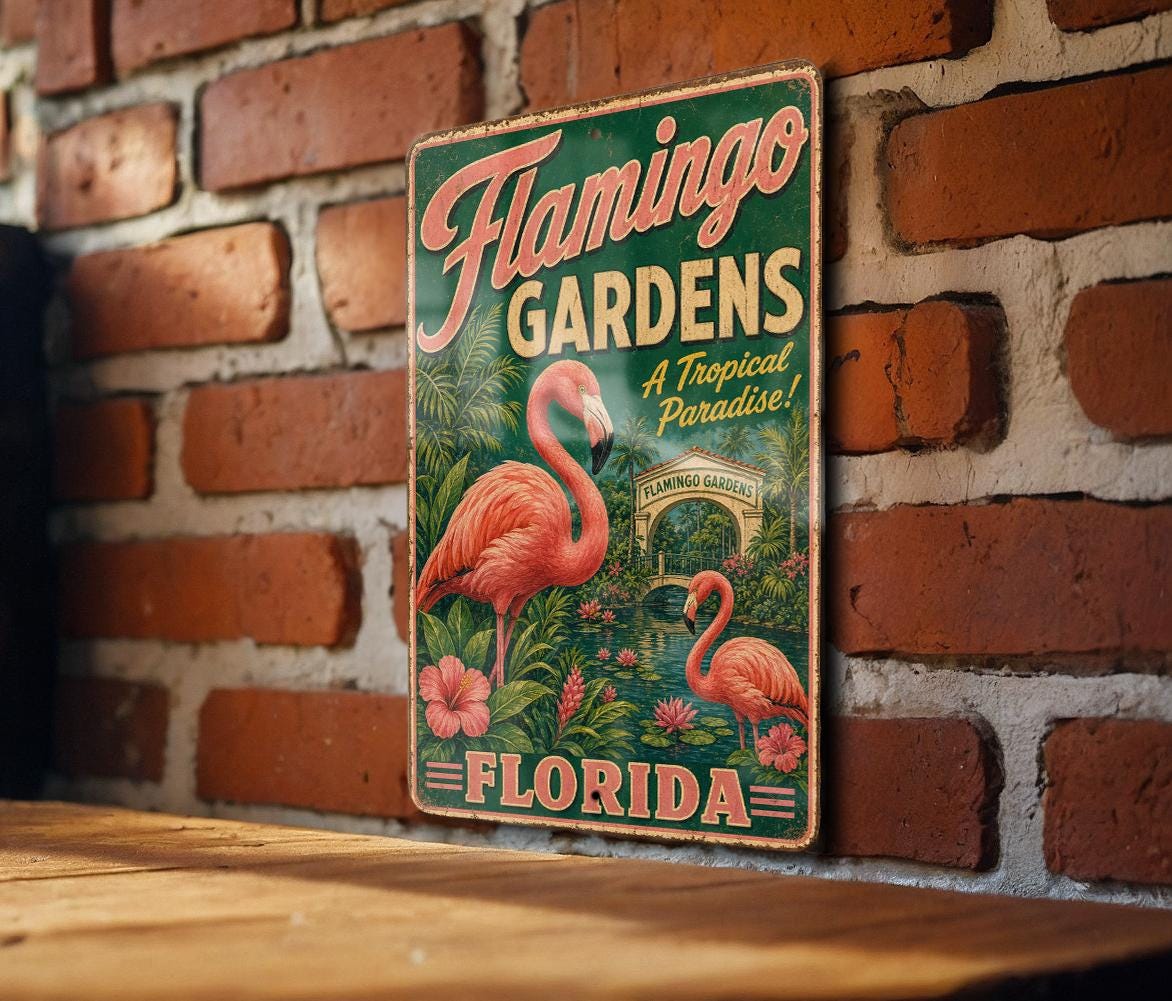 Flamingo Gardens Florida Vintage Style Metal Sign, Botanical Garden Souvenir Plaque, Florida Travel Decor, Flamingo Gardens Sign — photo 3