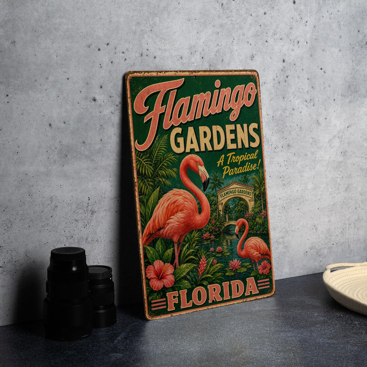 Flamingo Gardens Florida Vintage Style Metal Sign, Botanical Garden Souvenir Plaque, Florida Travel Decor, Flamingo Gardens Sign — photo 4