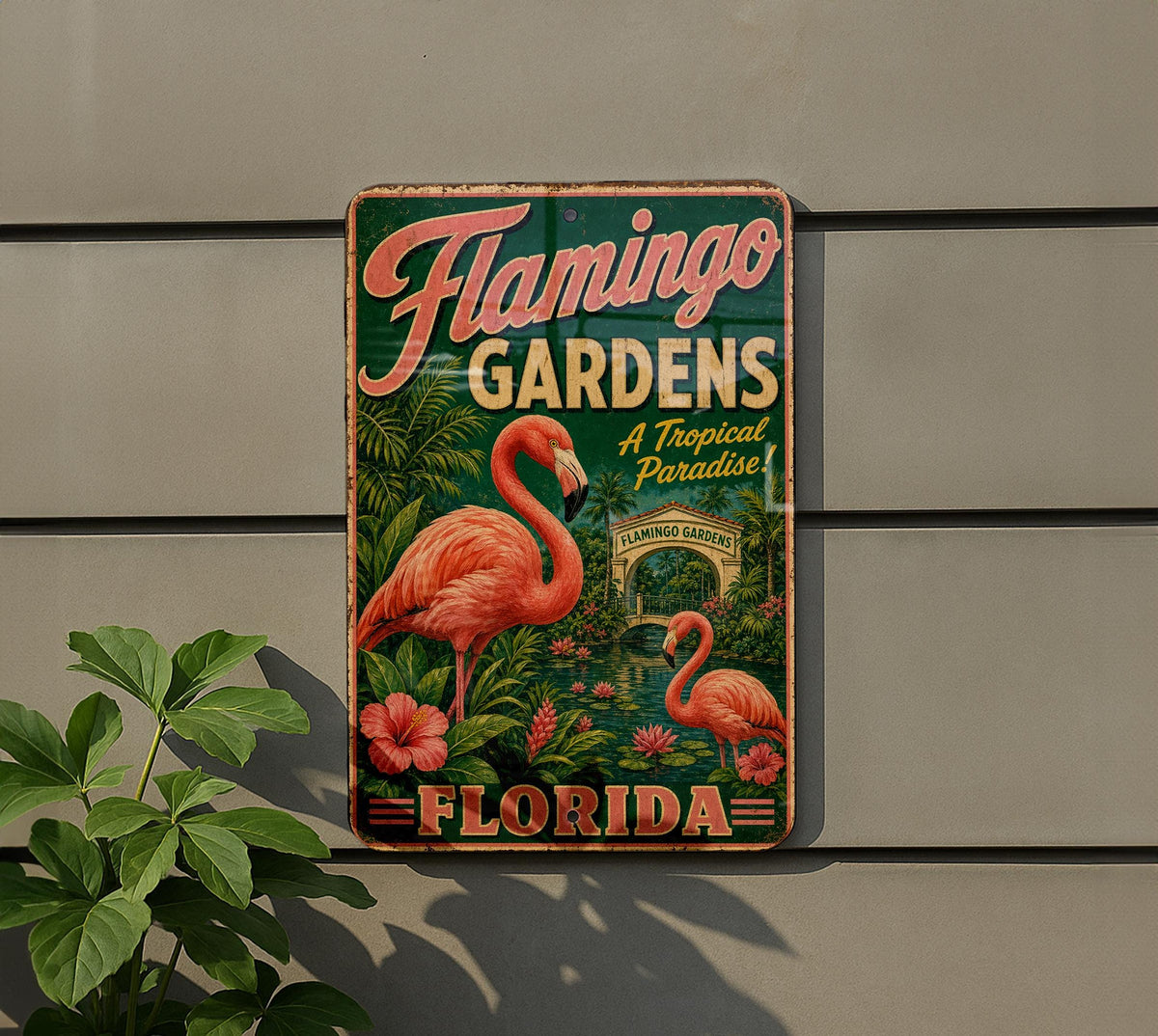 Flamingo Gardens Florida Vintage Style Metal Sign, Botanical Garden Souvenir Plaque, Florida Travel Decor, Flamingo Gardens Sign — photo 5