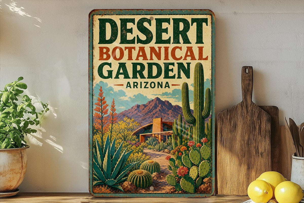 Desert Botanical Garden Arizona Vintage Style Metal Sign, Phoenix AZ Botanical Garden Decor, Southwest Cactus Garden Souvenir Sign — photo 1