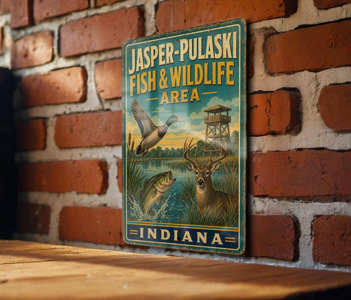 Jasper-Pulaski Fish and Wildlife Area Indiana Vintage Style Metal Sign, Indiana Wildlife Refuge Decor, Outdoor Nature Sign — photo 1