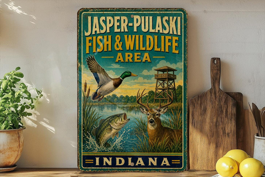 Jasper-Pulaski Fish and Wildlife Area Indiana Vintage Style Metal Sign, Indiana Wildlife Refuge Decor, Outdoor Nature Sign — photo 2