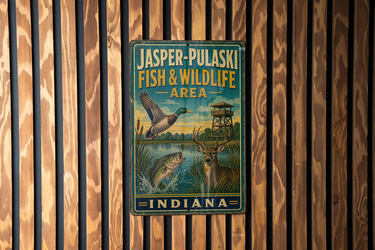 Jasper-Pulaski Fish and Wildlife Area Indiana Vintage Style Metal Sign, Indiana Wildlife Refuge Decor, Outdoor Nature Sign — photo 3