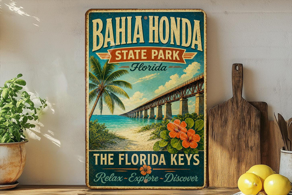 Bahia Honda State Park Florida Vintage Style Metal Sign, Florida Keys Souvenir Wall Decor, Beach Camping Travel Gift — photo 1