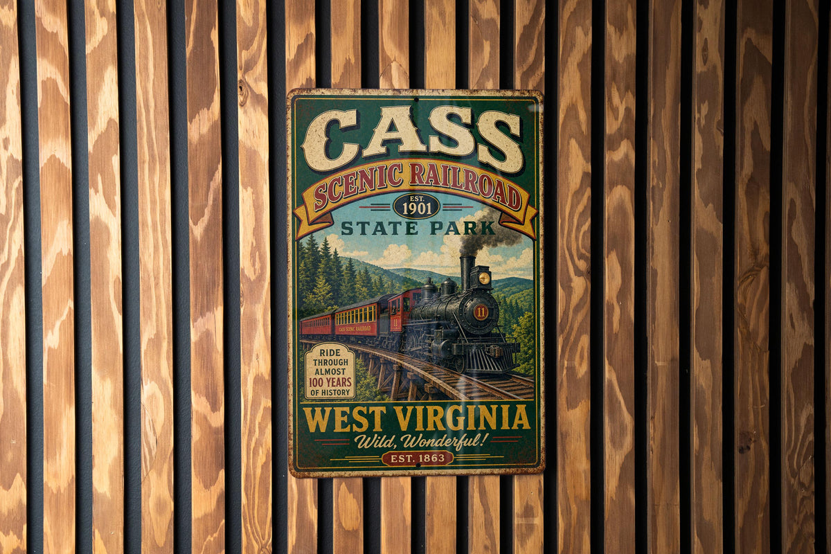 Vintage Cass Scenic Railroad State Park Metal Sign, West Virginia Mountain Train Depot Wall Decor, Rustic Travel Souvenir Plaque — photo 1