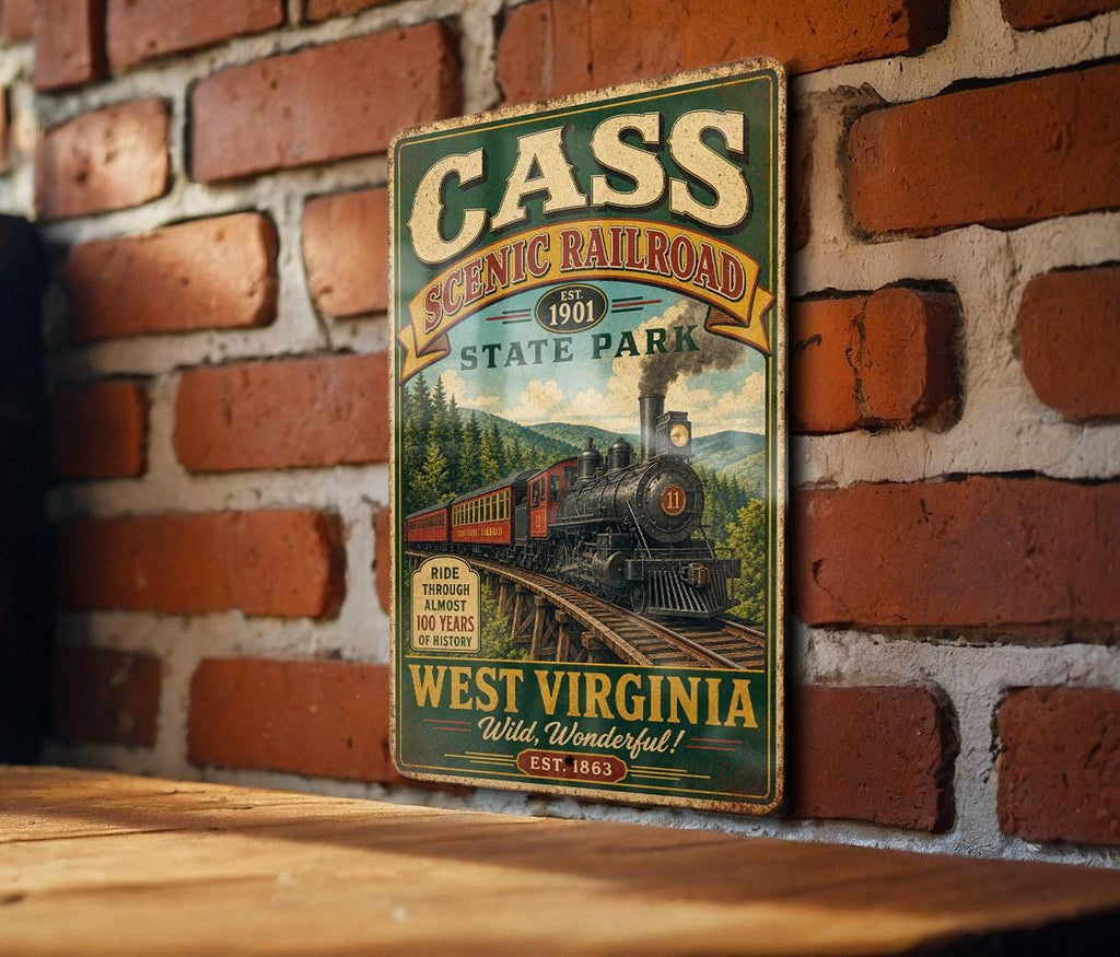 Vintage Cass Scenic Railroad State Park Metal Sign, West Virginia Mountain Train Depot Wall Decor, Rustic Travel Souvenir Plaque — photo 2