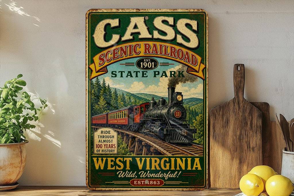 Vintage Cass Scenic Railroad State Park Metal Sign, West Virginia Mountain Train Depot Wall Decor, Rustic Travel Souvenir Plaque — photo 3