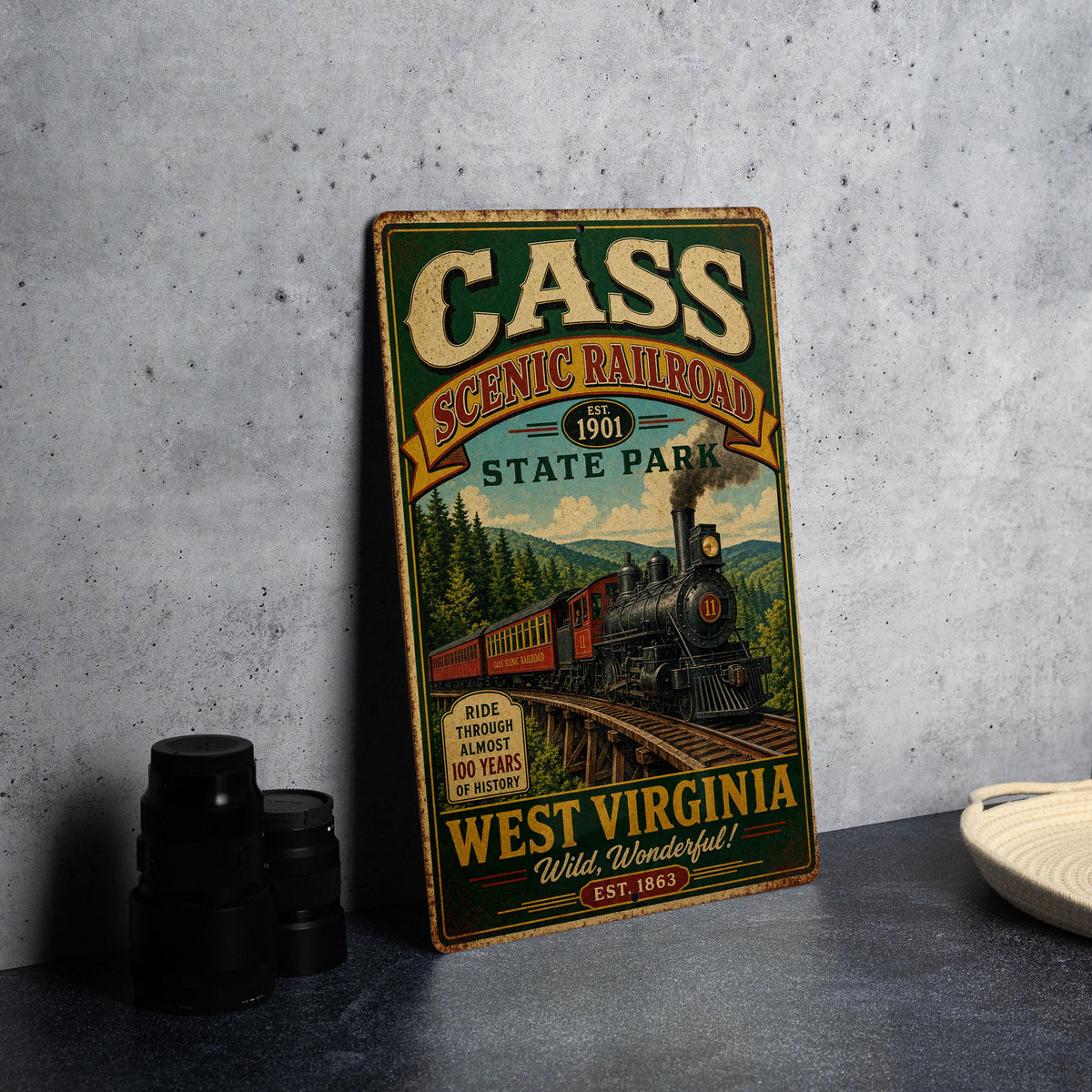 Vintage Cass Scenic Railroad State Park Metal Sign, West Virginia Mountain Train Depot Wall Decor, Rustic Travel Souvenir Plaque — photo 4