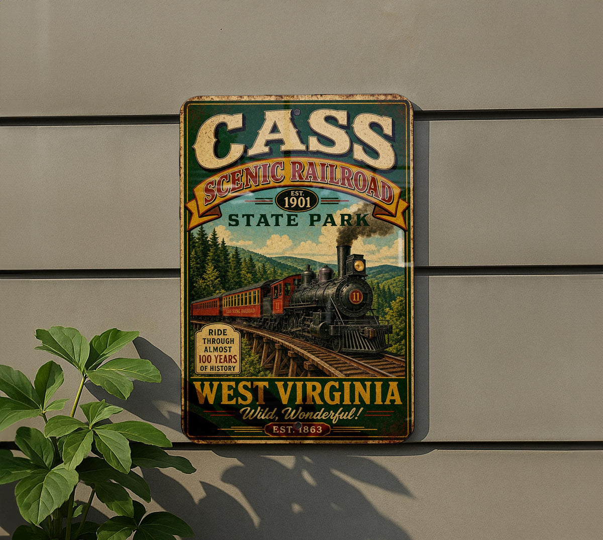 Vintage Cass Scenic Railroad State Park Metal Sign, West Virginia Mountain Train Depot Wall Decor, Rustic Travel Souvenir Plaque — photo 5
