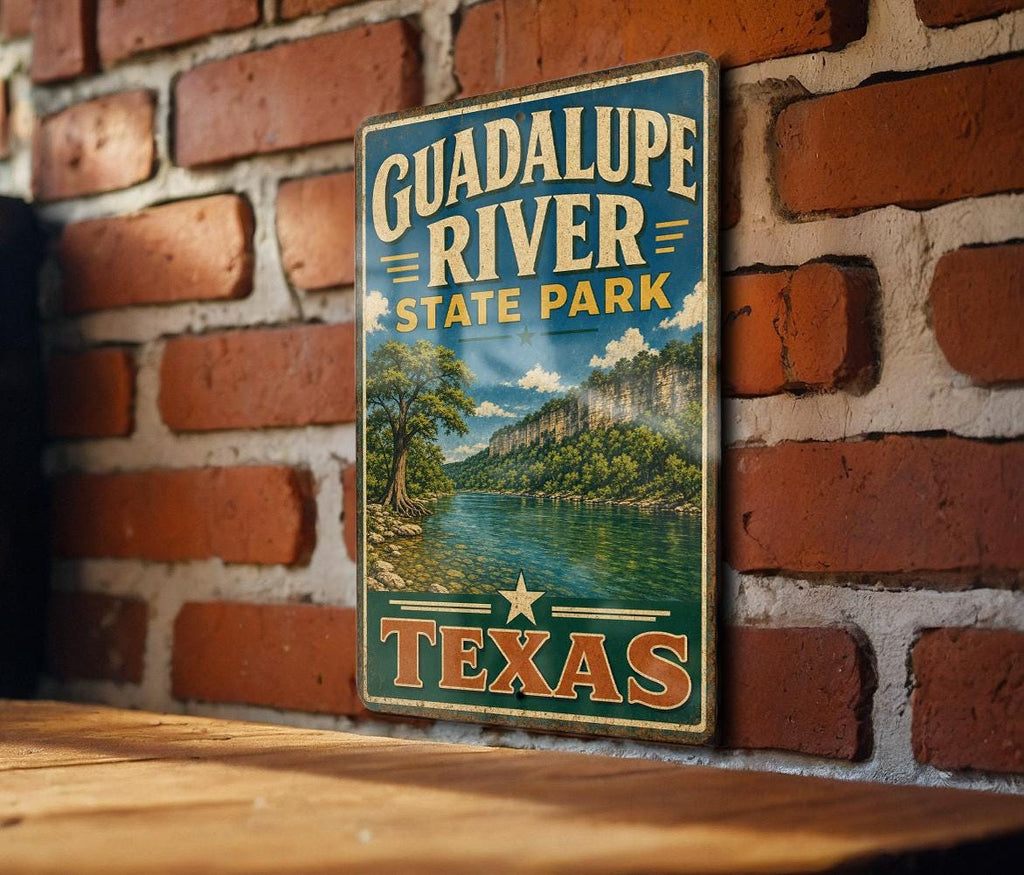 Guadalupe River State Park Texas Vintage Style Metal Sign, Hill Country Park Decor, Rustic Cabin Lake House Wall Sign — photo 1