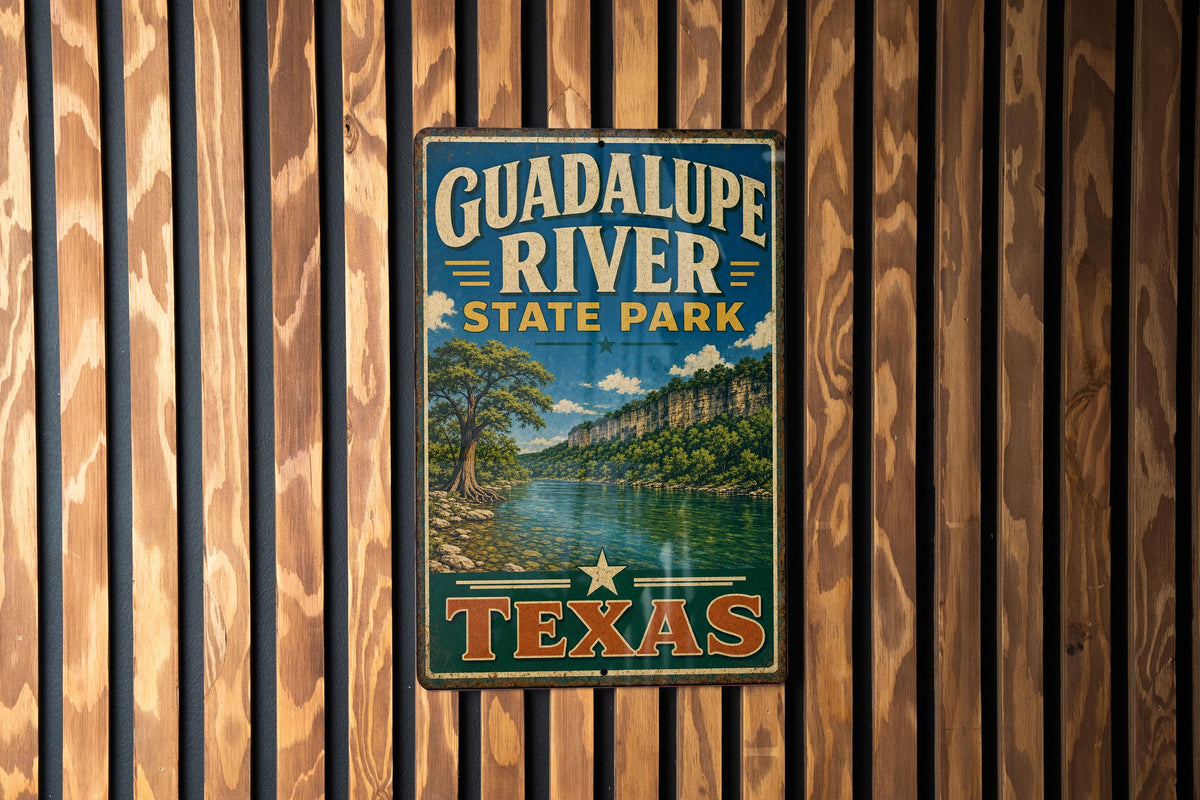 Guadalupe River State Park Texas Vintage Style Metal Sign, Hill Country Park Decor, Rustic Cabin Lake House Wall Sign — photo 2