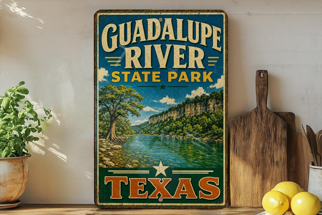 Guadalupe River State Park Texas Vintage Style Metal Sign, Hill Country Park Decor, Rustic Cabin Lake House Wall Sign — photo 3
