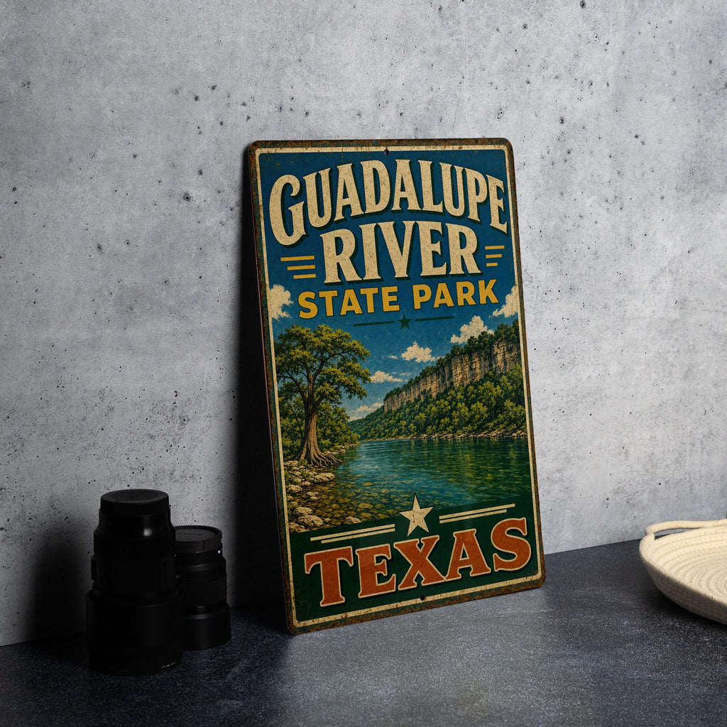 Guadalupe River State Park Texas Vintage Style Metal Sign, Hill Country Park Decor, Rustic Cabin Lake House Wall Sign — photo 4