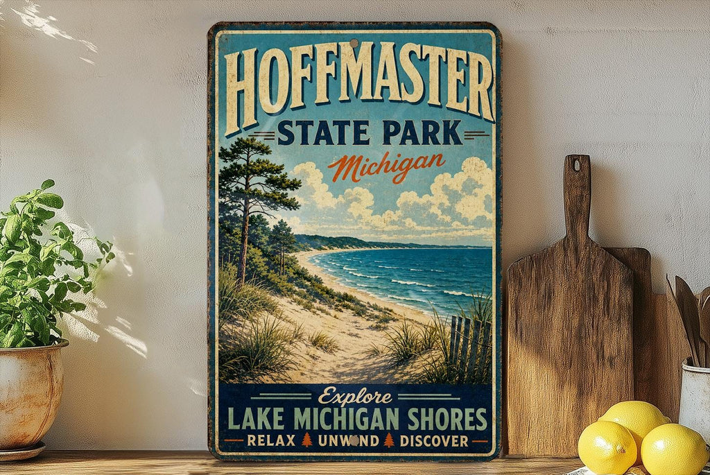 Hoffmaster State Park Michigan Vintage Style Metal Sign, Lake Michigan Dunes Outdoor Adventure Camp Decor Gift — photo 3