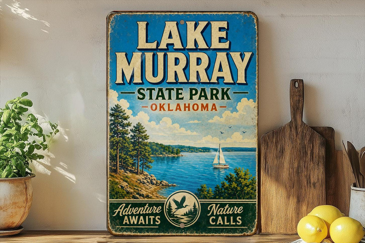Lake Murray State Park Oklahoma Vintage Style Metal Sign, Travel Souvenir Wall Decor, Outdoor Recreation Cabin Lake House Sign — photo 3