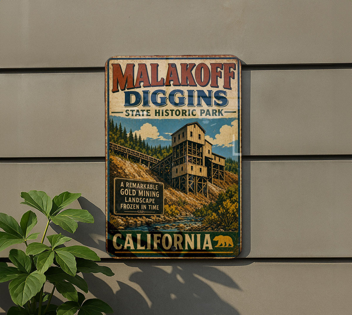 Malakoff Diggins State Historic Park California Vintage Style Metal Sign, Gold Rush Ghost Town Park Decor, Nevada County CA Gift — photo 5