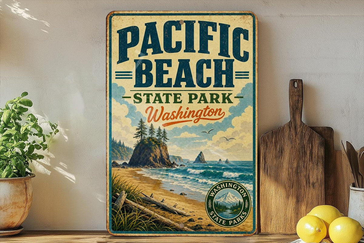 Pacific Beach State Park Washington Vintage Style Metal Sign, Coastal Beach Campground Souvenir Decor, Ocean Shore Travel Sign — photo 1