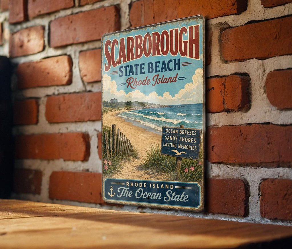 Vintage Scarborough State Beach Rhode Island Metal Sign, Coastal Beach Decor, Ocean Seaside Wall Sign, New England Souvenir Gift — photo 1
