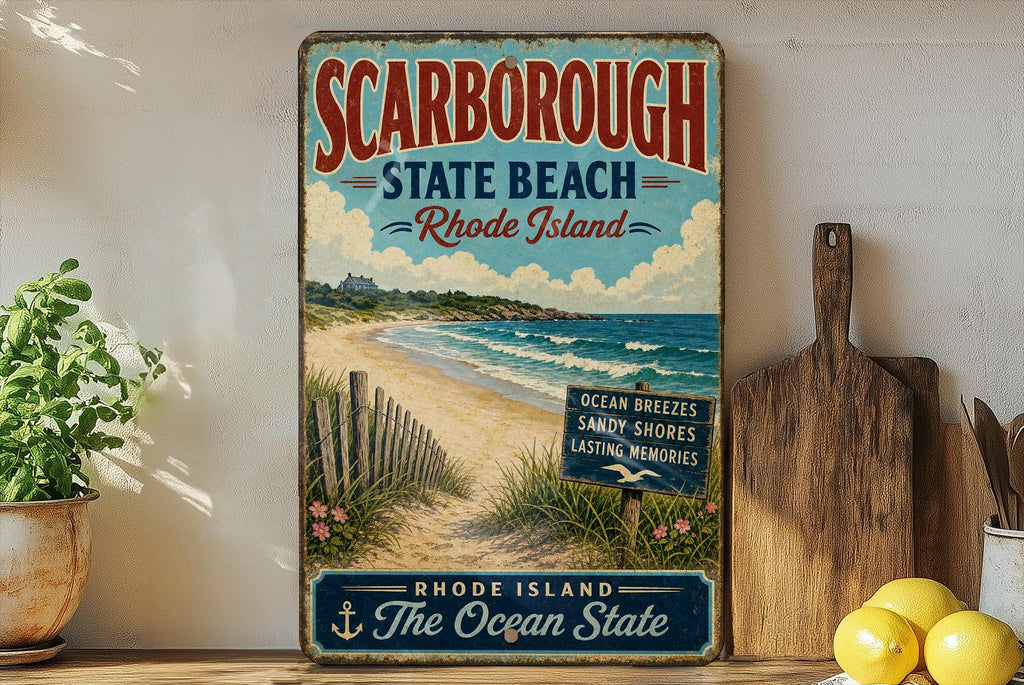 Vintage Scarborough State Beach Rhode Island Metal Sign, Coastal Beach Decor, Ocean Seaside Wall Sign, New England Souvenir Gift — photo 2