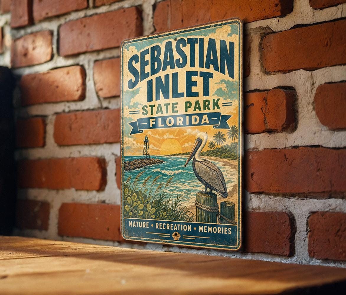 Sebastian Inlet State Park Florida Vintage Style Metal Sign, Coastal Park Souvenir Wall Decor, Beach Camping Travel Gift — photo 3