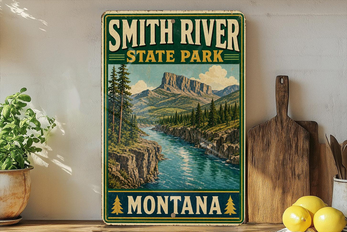 Smith River State Park Montana Vintage Style Metal Sign, Montana State Park Decor, Outdoor Adventure Cabin Wall Sign — photo 1
