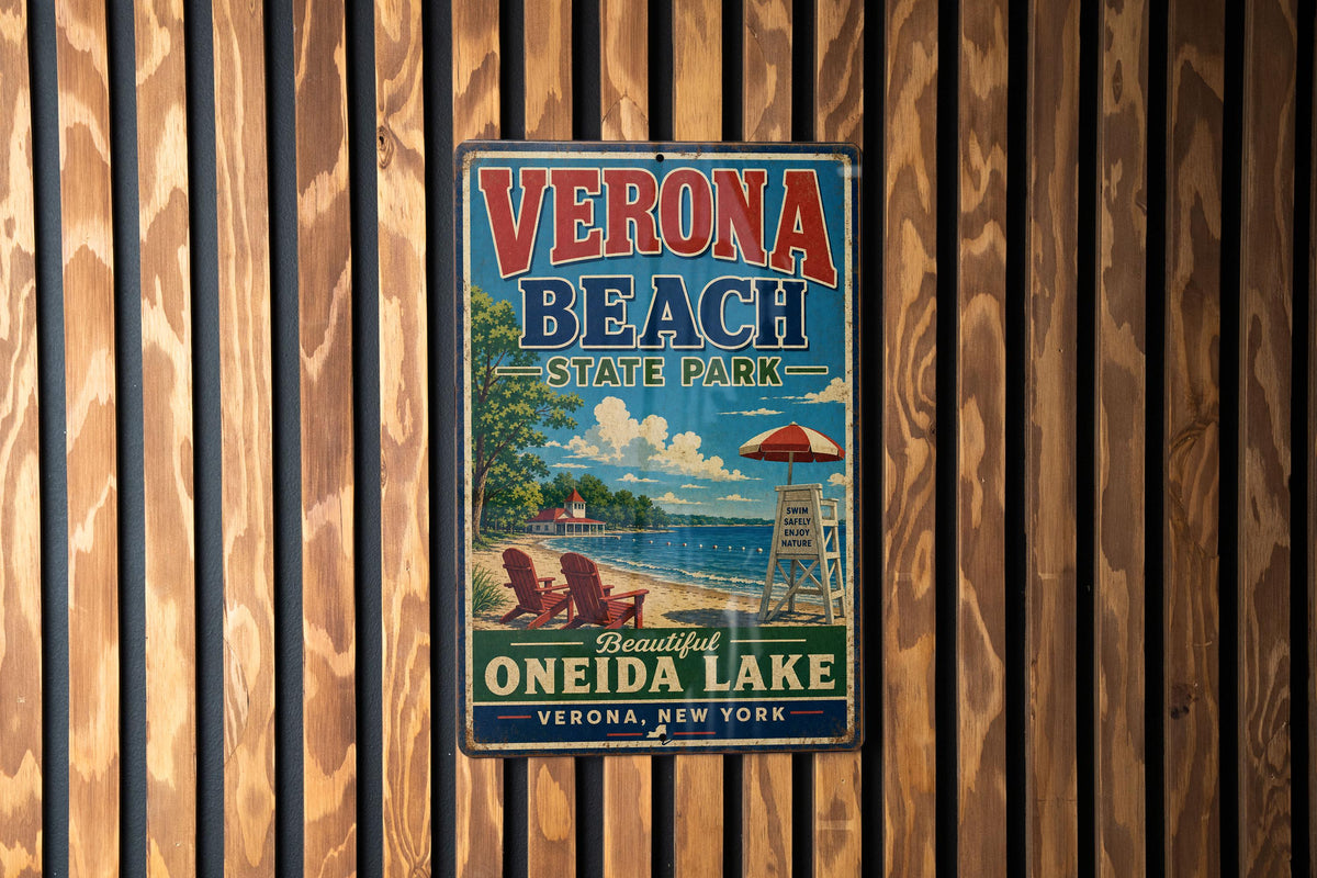 Verona Beach State Park New York Vintage Style Metal Sign, Oneida Lake Park Souvenir Wall Decor, Upstate NY Travel Gift — photo 1