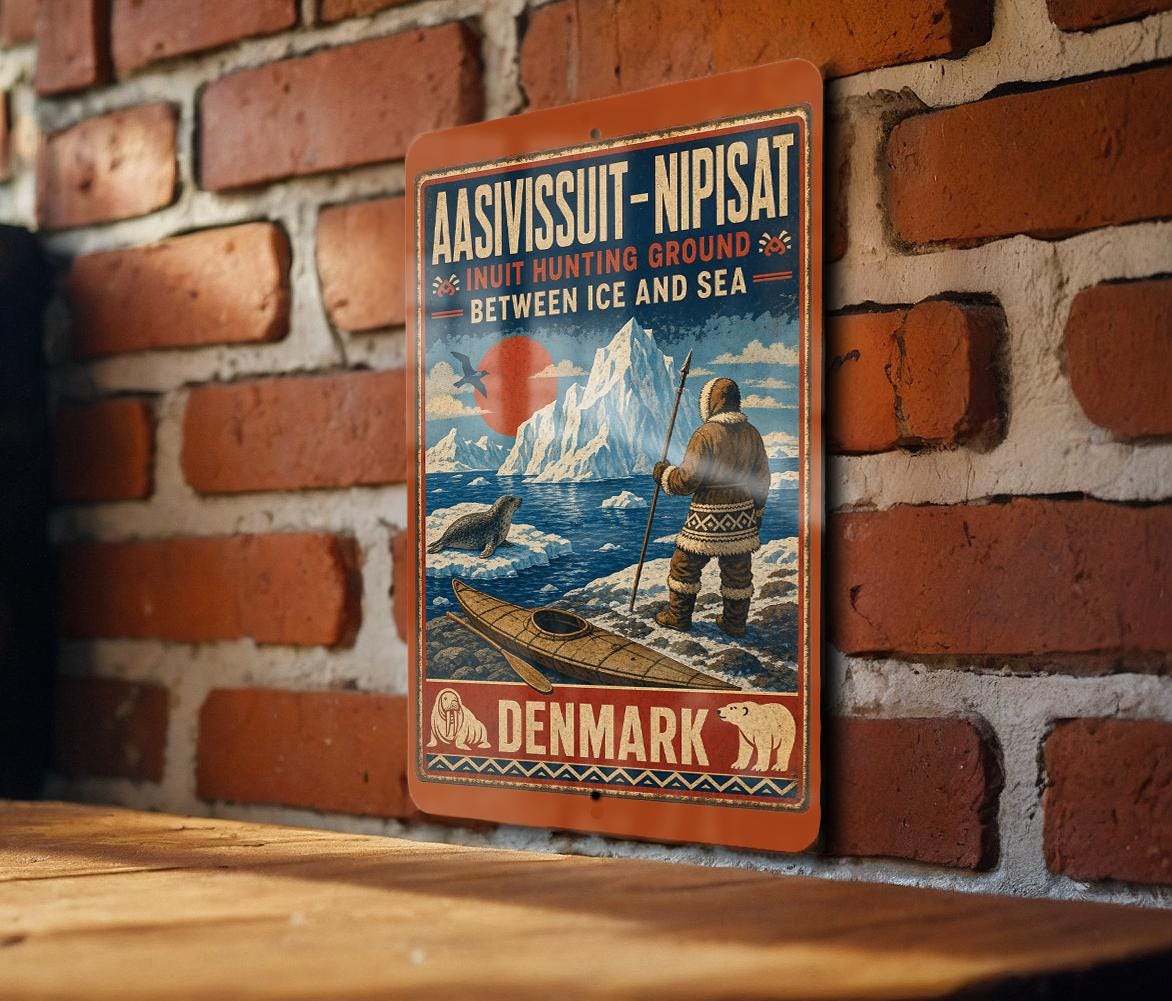 Aasivissuit Nipisat Inuit Hunting Ground Vintage Style Metal Sign Greenland Heritage Wall Decor — photo 2