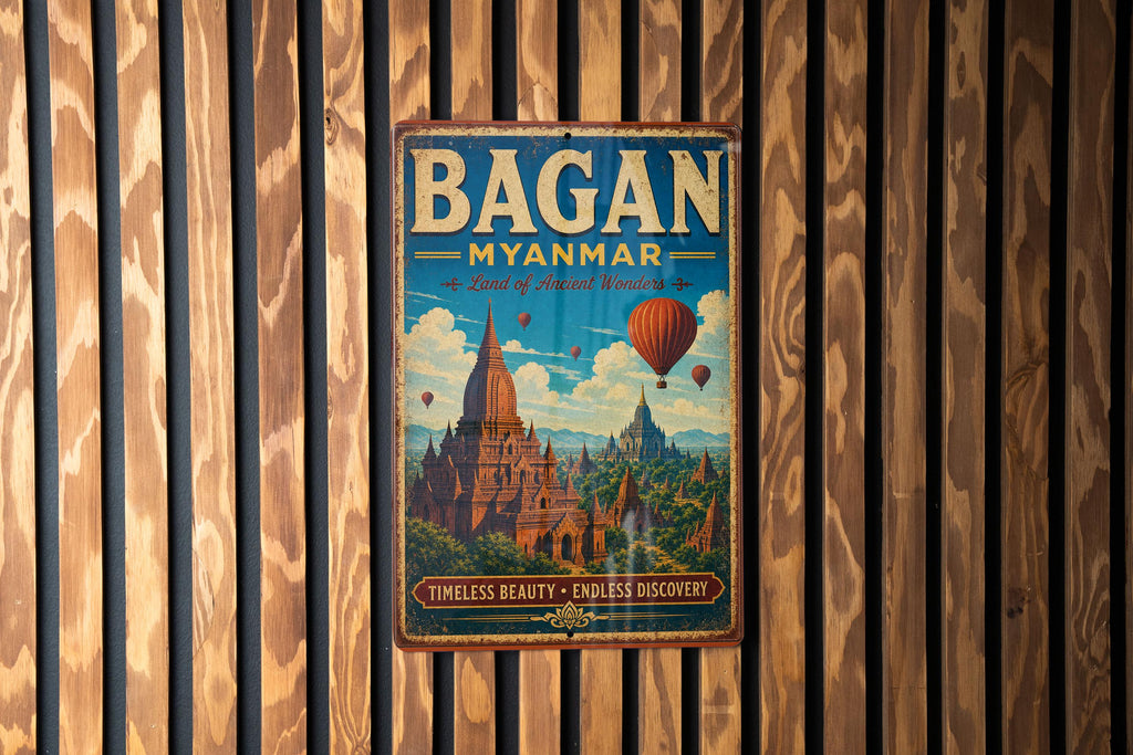 Bagan Myanmar Vintage Style Metal Sign, Ancient Temples Pagodas Landmark Travel Souvenir Wall Decor — photo 2