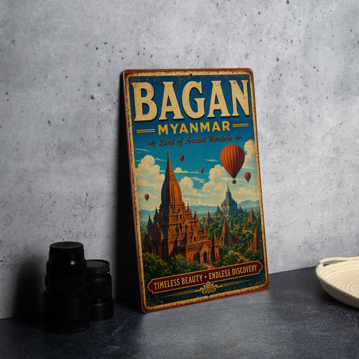 Bagan Myanmar Vintage Style Metal Sign, Ancient Temples Pagodas Landmark Travel Souvenir Wall Decor — photo 4