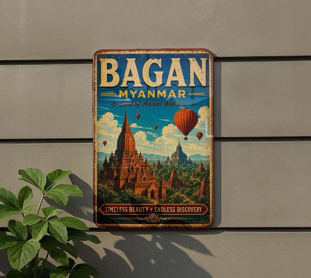 Bagan Myanmar Vintage Style Metal Sign, Ancient Temples Pagodas Landmark Travel Souvenir Wall Decor — photo 5