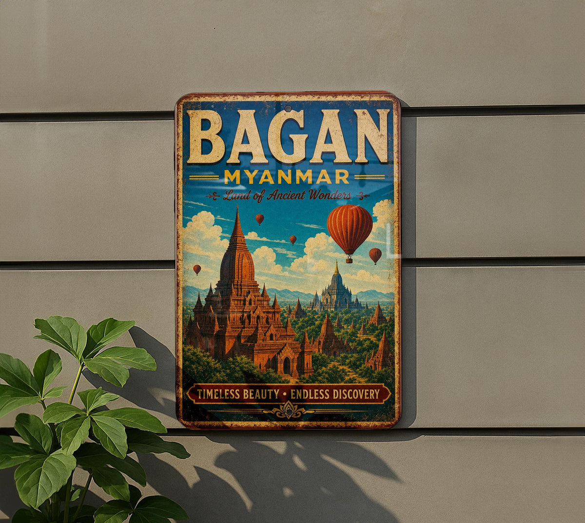 Bagan Myanmar Vintage Style Metal Sign, Ancient Temples Pagodas Landmark Travel Souvenir Wall Decor — photo 5