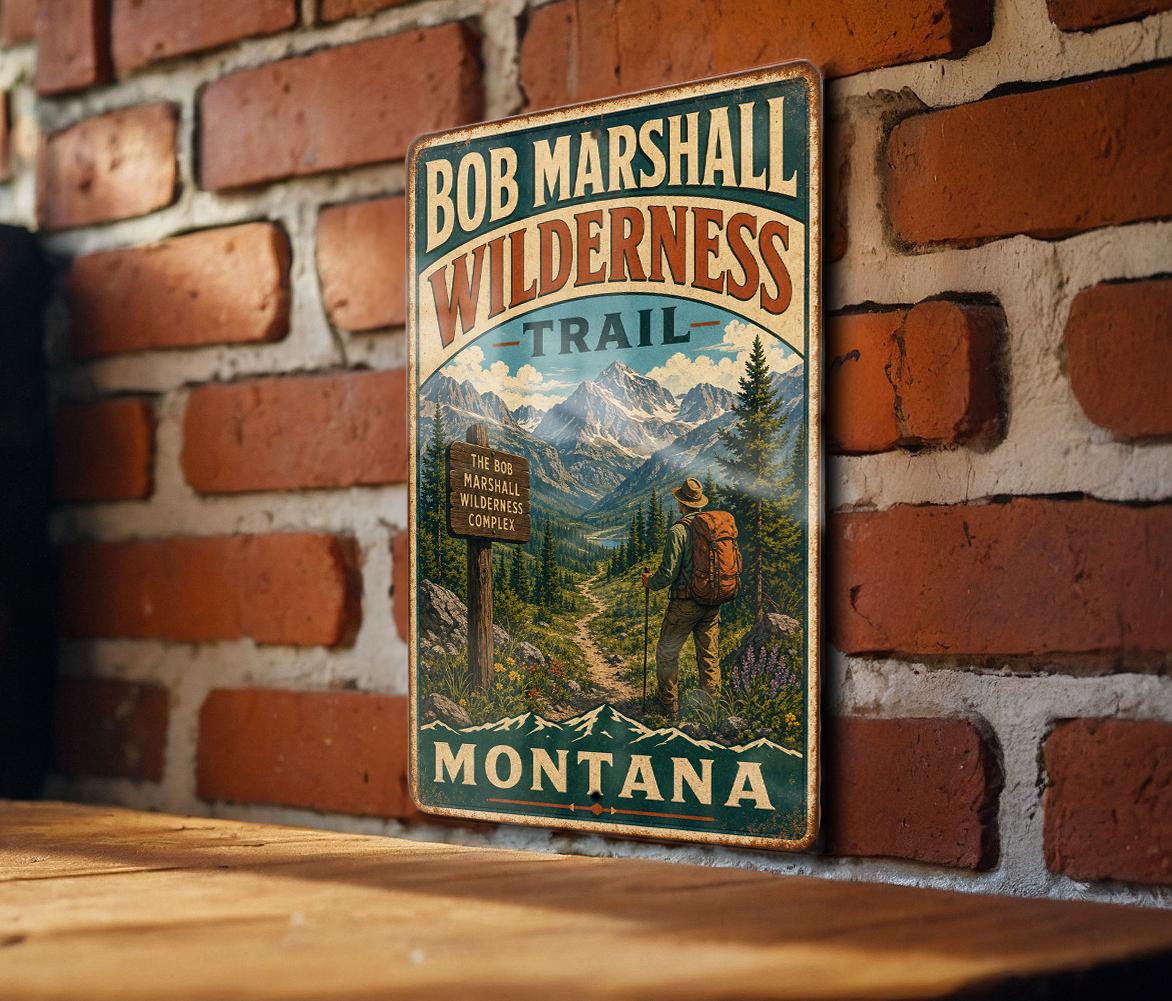 Bob Marshall Wilderness Trail Montana Vintage Style Metal Sign, Hiking Trail Decor, Outdoor Adventure Cabin Wall Sign — photo 2