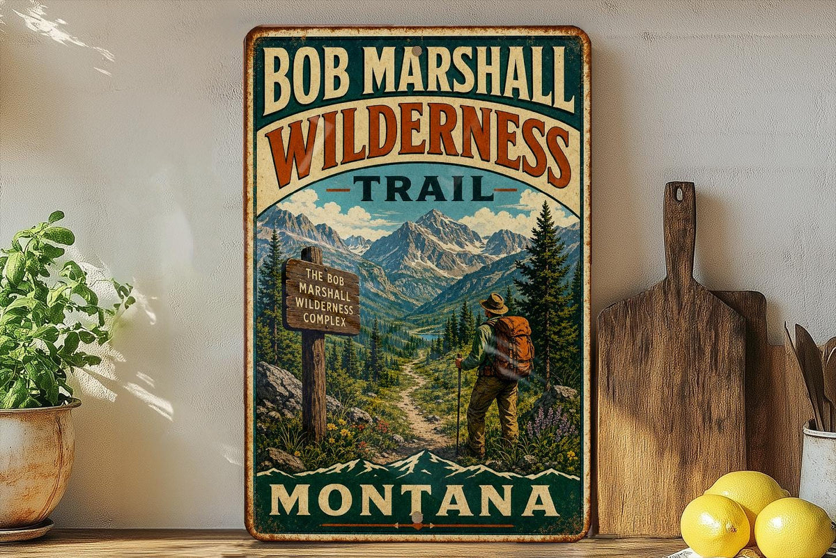 Bob Marshall Wilderness Trail Montana Vintage Style Metal Sign, Hiking Trail Decor, Outdoor Adventure Cabin Wall Sign — photo 3