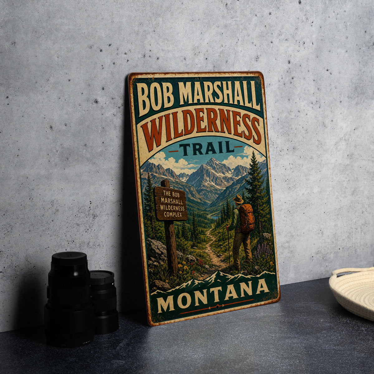 Bob Marshall Wilderness Trail Montana Vintage Style Metal Sign, Hiking Trail Decor, Outdoor Adventure Cabin Wall Sign — photo 4