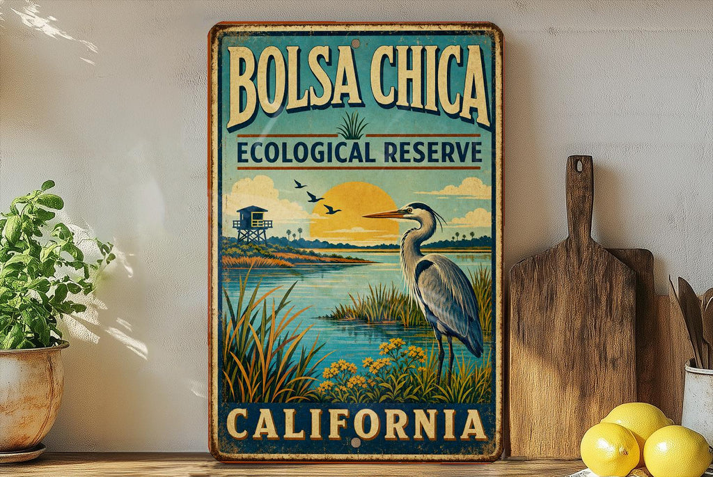 Bolsa Chica Ecological Reserve California Vintage Style Metal Sign, Coastal Wetlands Nature Preserve Decor, Huntington Beach CA Gift — photo 1