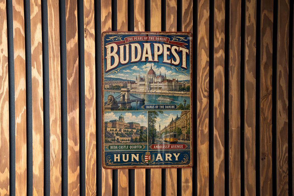 Budapest Metal Sign, Banks of the Danube Vintage Travel Decor, Hungary City Landmark Wall Plaque — photo 3