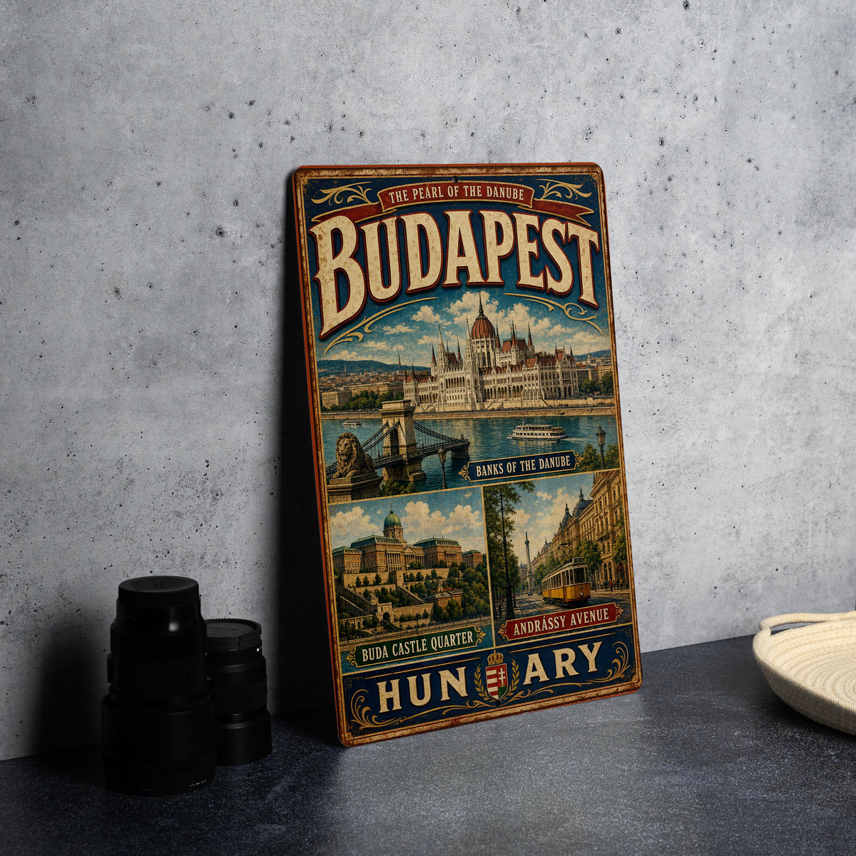 Budapest Metal Sign, Banks of the Danube Vintage Travel Decor, Hungary City Landmark Wall Plaque — photo 4