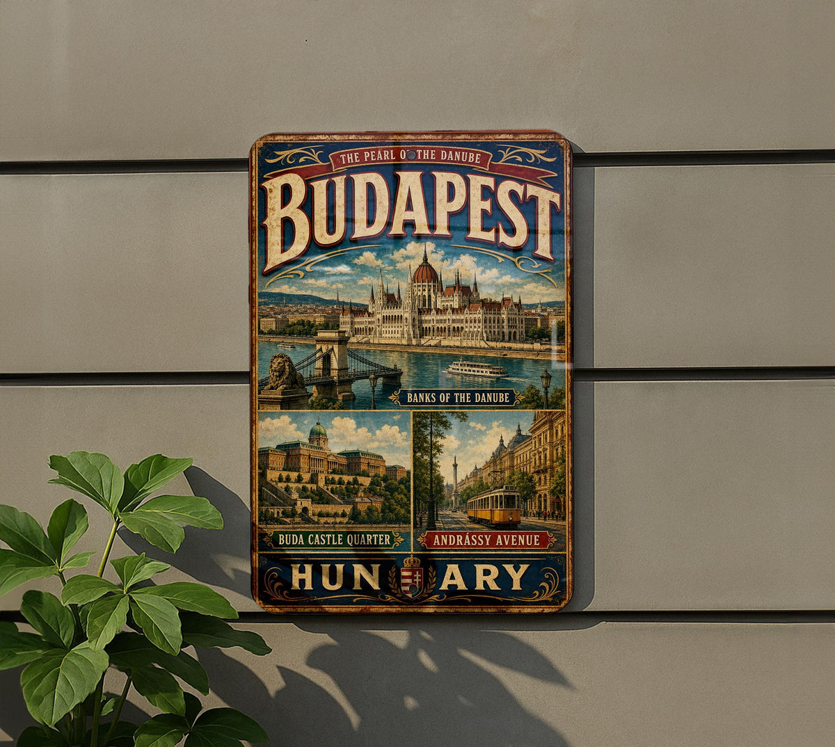 Budapest Metal Sign, Banks of the Danube Vintage Travel Decor, Hungary City Landmark Wall Plaque — photo 5