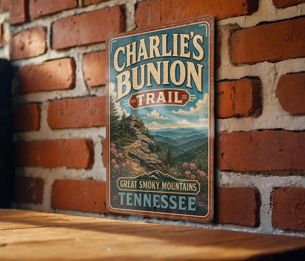 Charlie’s Bunion Trail Tennessee Vintage Style Metal Sign, Hiking Trail Decor, Appalachian Outdoor Cabin Wall Plaque — photo 1