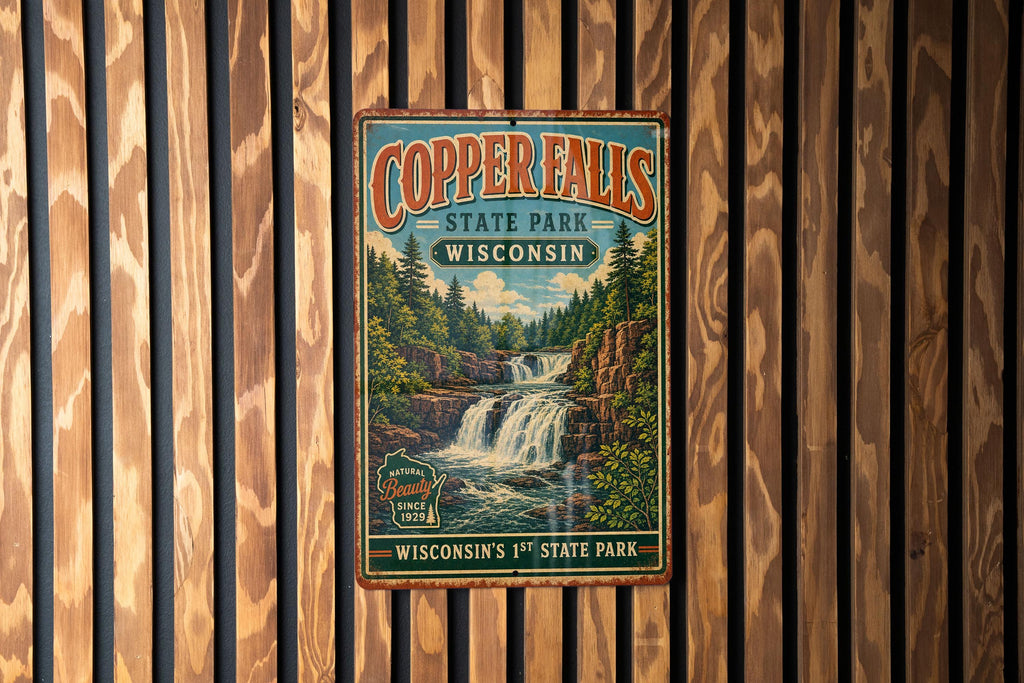 Copper Falls State Park Wisconsin Vintage Style Metal Sign, Northern Wisconsin Nature Landmark Wall Decor, Park Souvenir Gift — photo 2