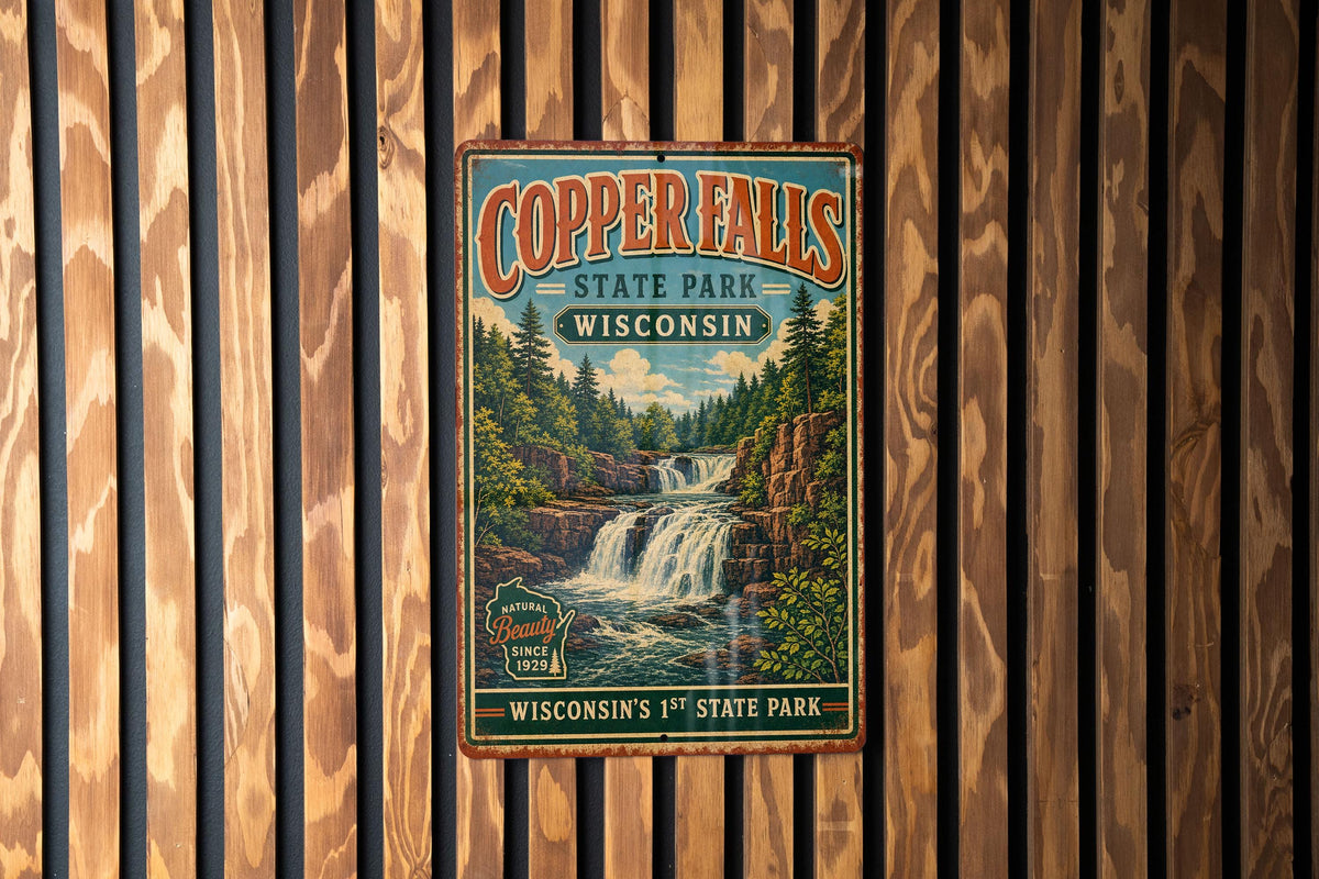 Copper Falls State Park Wisconsin Vintage Style Metal Sign, Northern Wisconsin Nature Landmark Wall Decor, Park Souvenir Gift — photo 2