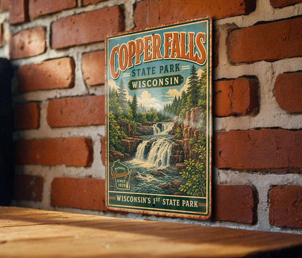 Copper Falls State Park Wisconsin Vintage Style Metal Sign, Northern Wisconsin Nature Landmark Wall Decor, Park Souvenir Gift — photo 3